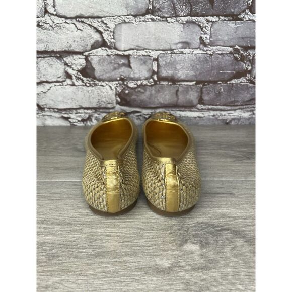 Tory Burch Straw Reva Gold Leather Logo Ballet Flats Women’s Sz 7.5M US/38EU - Picture 4 of 16